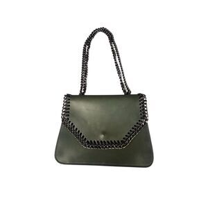 Italian Leather Olive Green Chain Trim Shoulder Bag